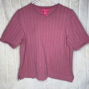 Catherine Malandrio Pink Knit Top Short Sleeve Stretch‎ Grandmacore Cozy Sz XL